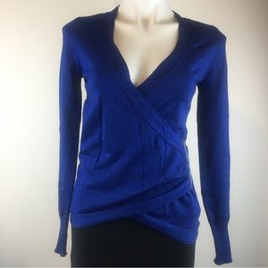 Guess Blue Holiday Cross Over V Neck Sweater